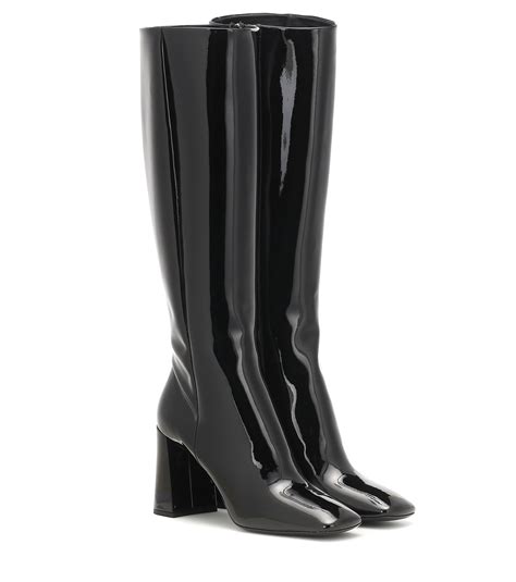 prada black patent knee boots|Prada leather platform ankle boots.